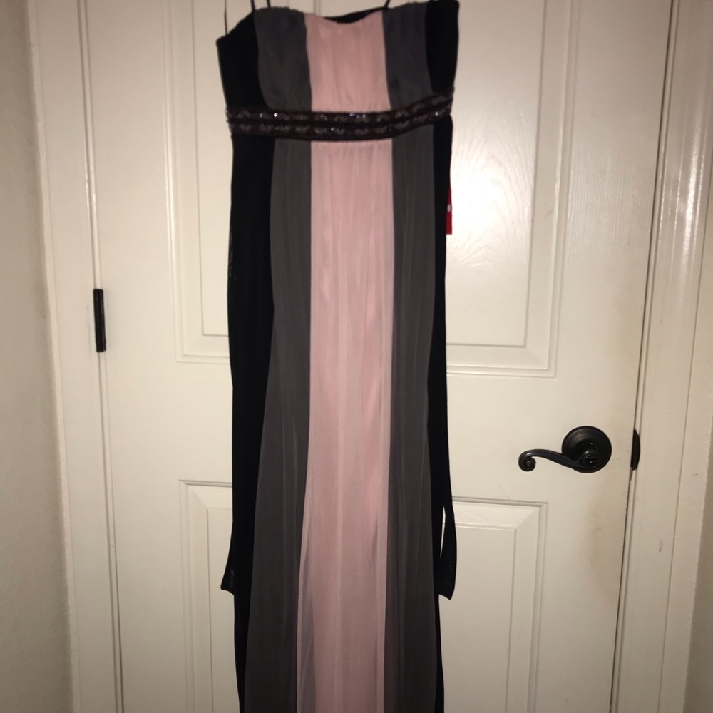 Long pink grey and black dress